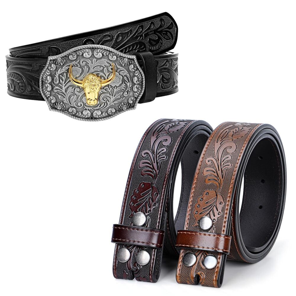 8861 Western Belts For Woman, 1 Cowboy Belt Buckle & 3 Straps